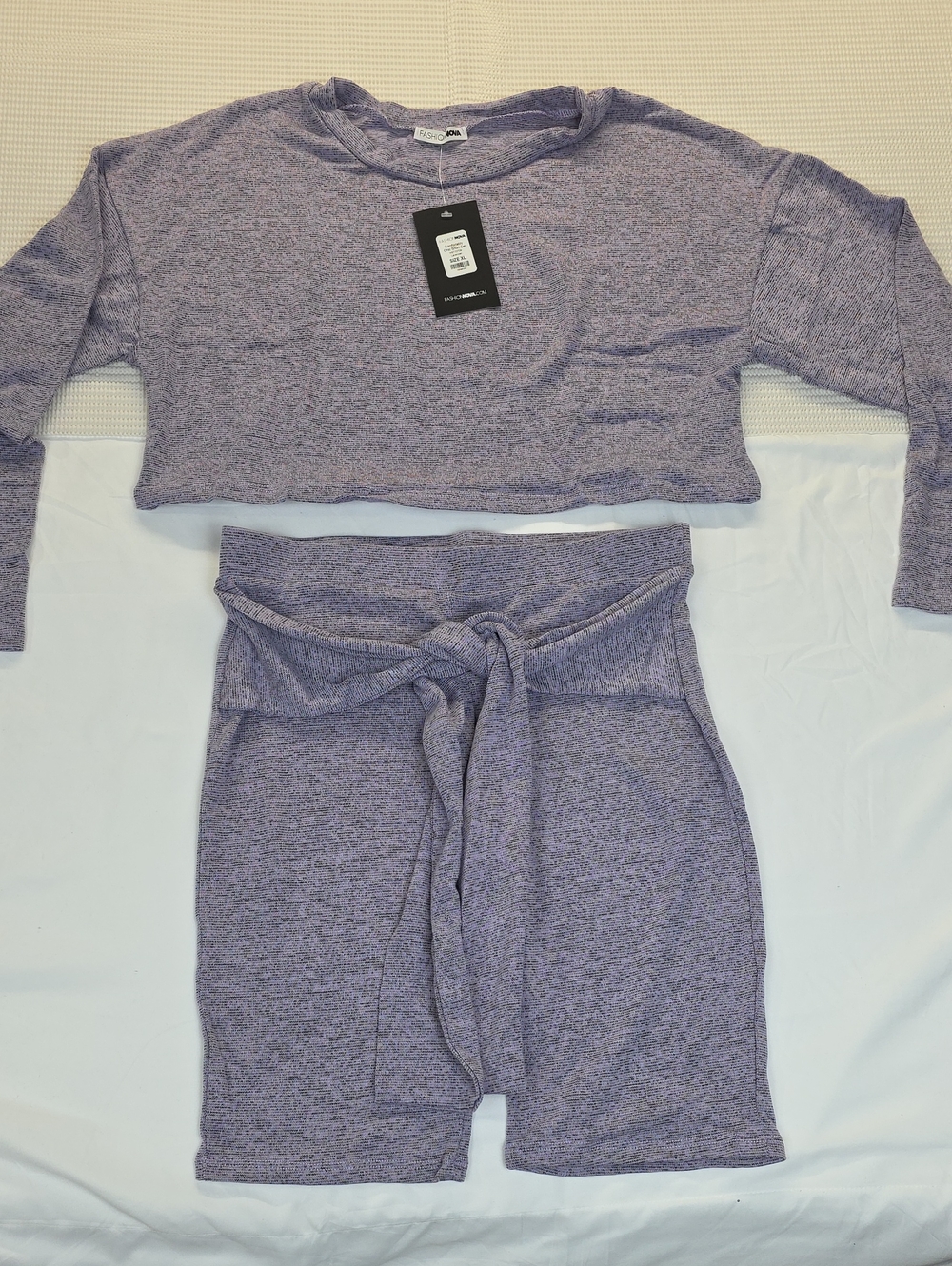 Fashion Nova Two-Piece Lavender Knit Crop Top & Tie-Waist Skirt Set XL